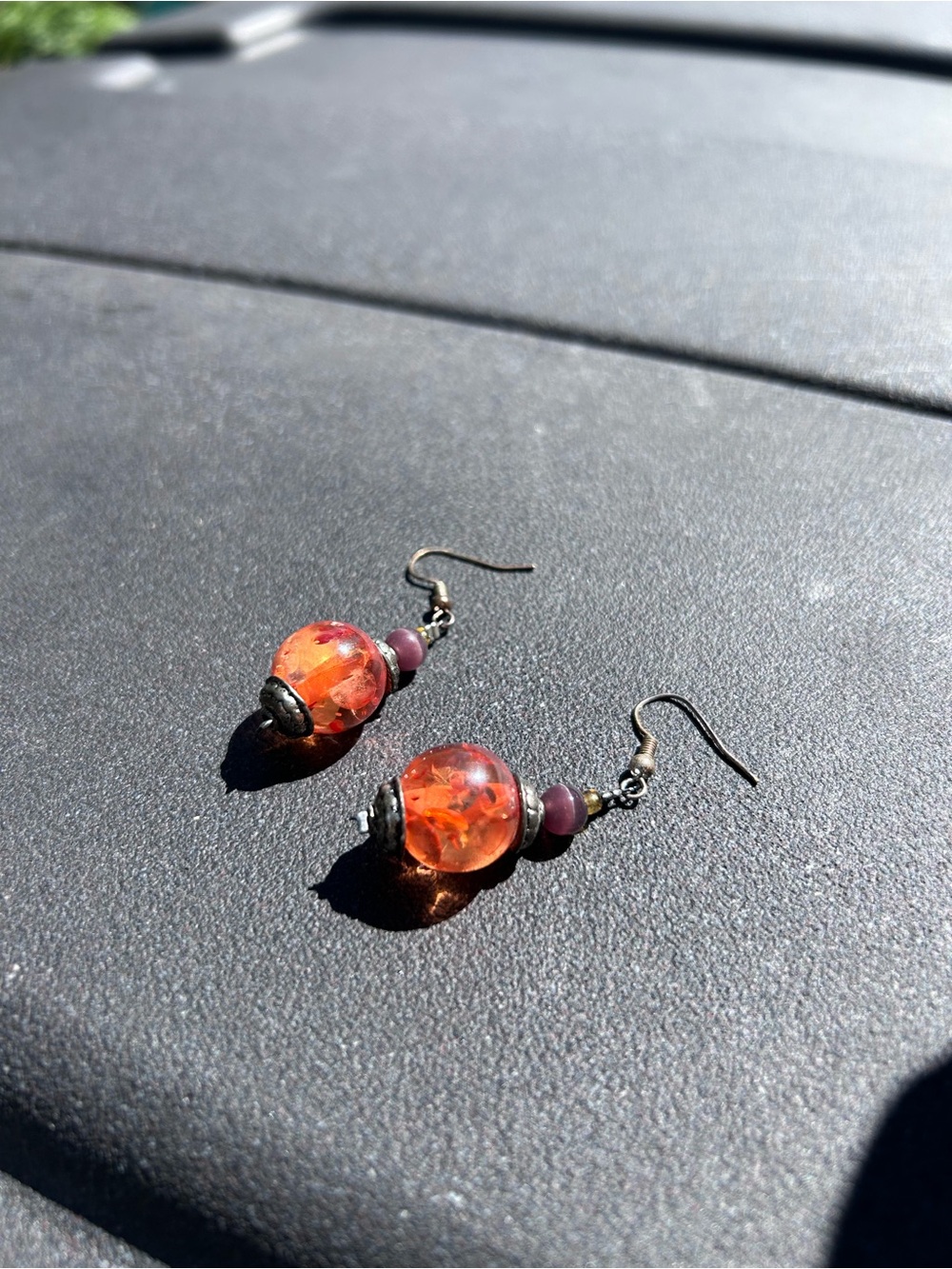 Handmade Orange Glass Bead Dangle Earrings